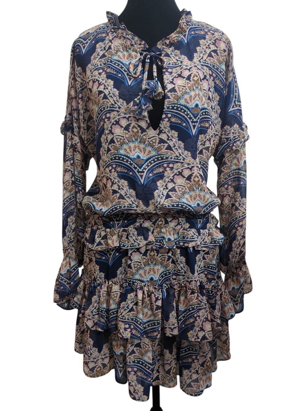 MISA Los Angeles S Lolita Mini Dress Paisley Resort Navy Blue Ruffle Cottagecore
